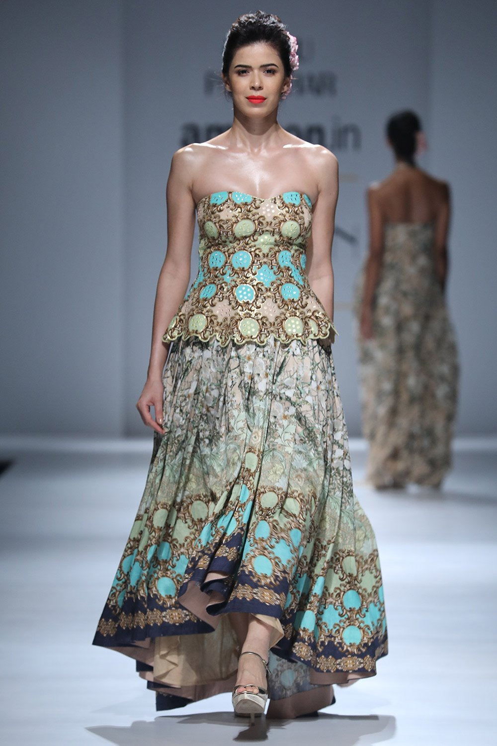 Green Printed Lehenga With Corset