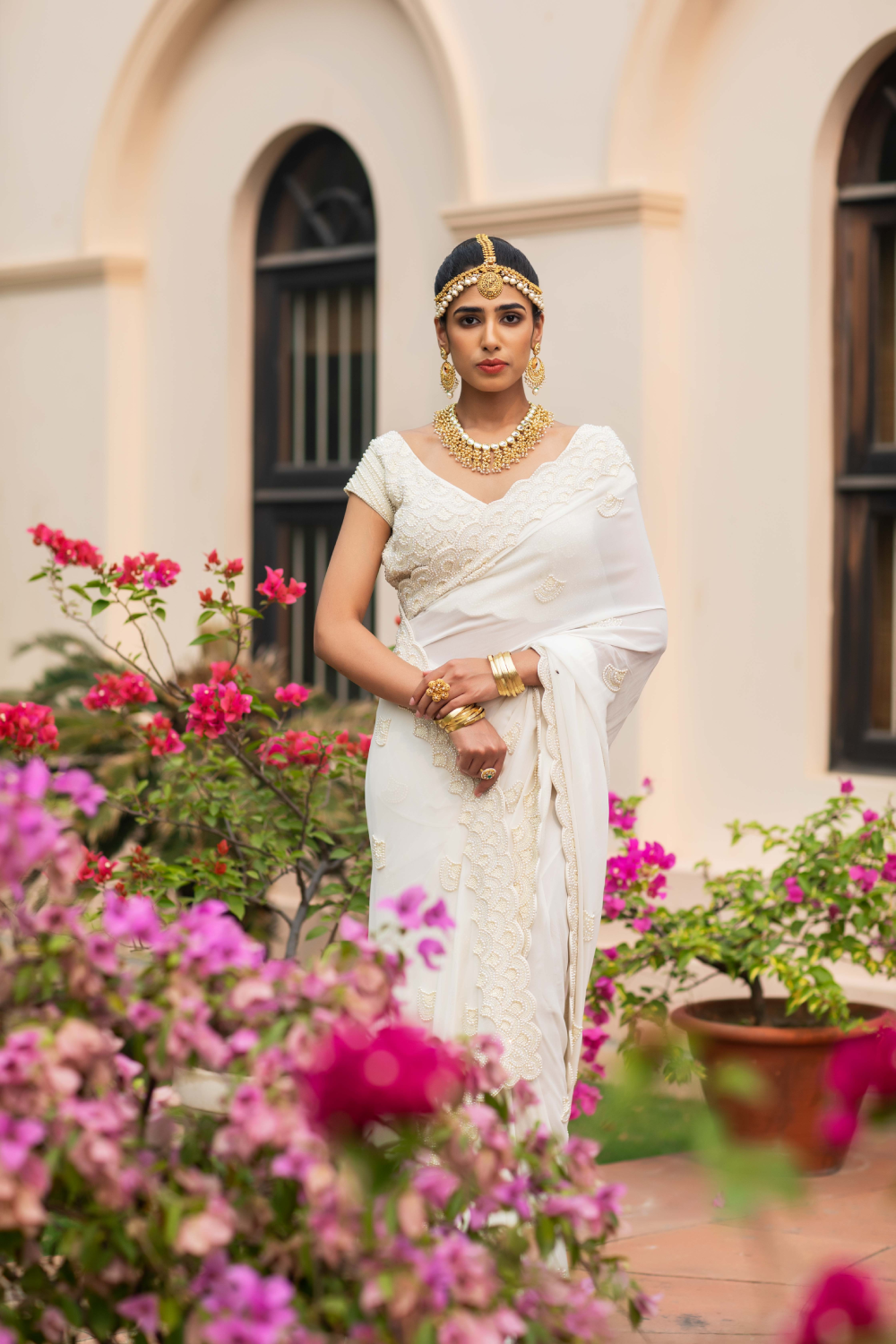 Ivory Pearl Work Saree with Heavy Pearl Work Blouse