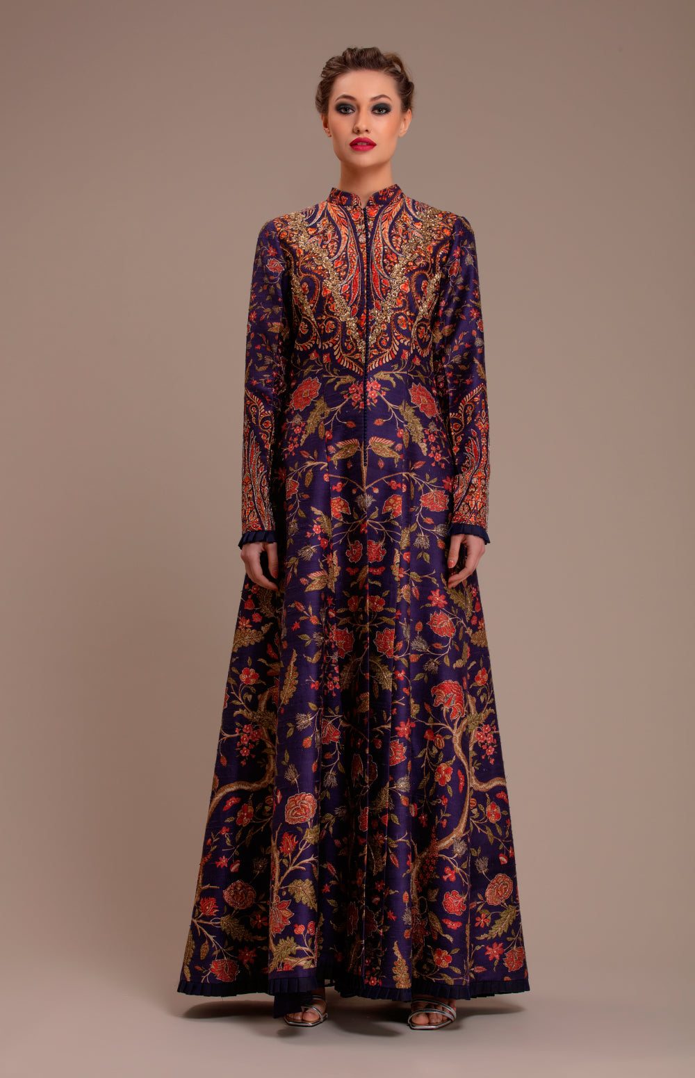 Navy Blue Printed Long Jacket