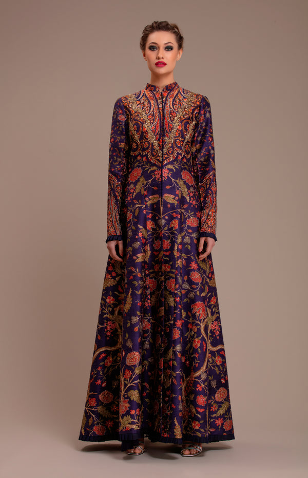 Navy Blue Printed Long Jacket