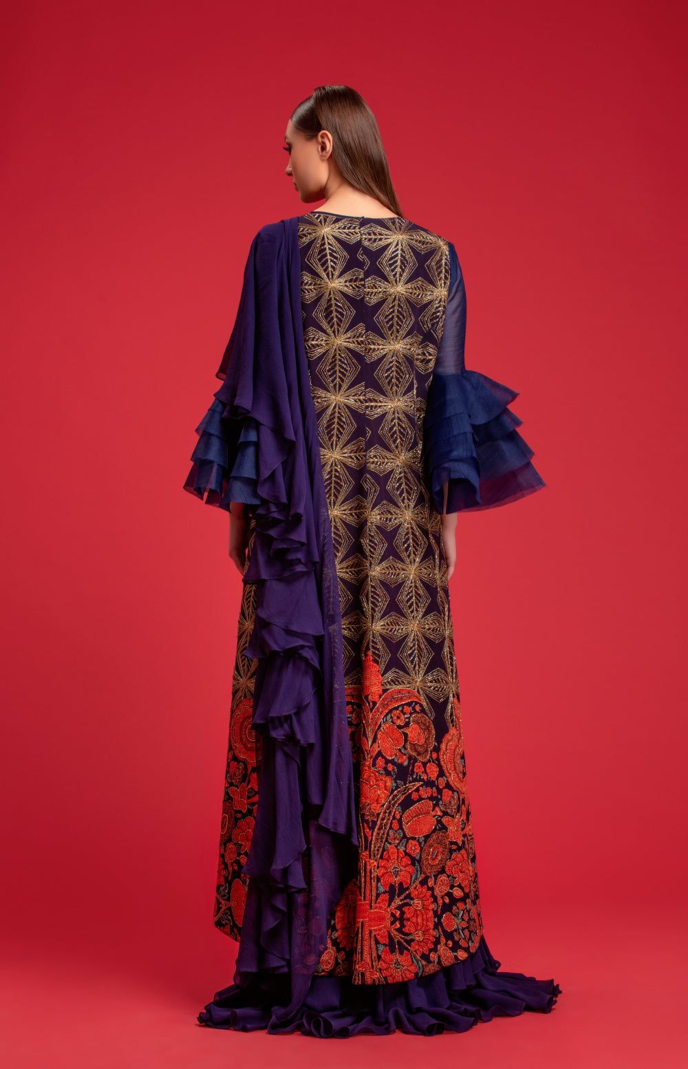 Navy Blue Jacket Blouse With Draped Dress