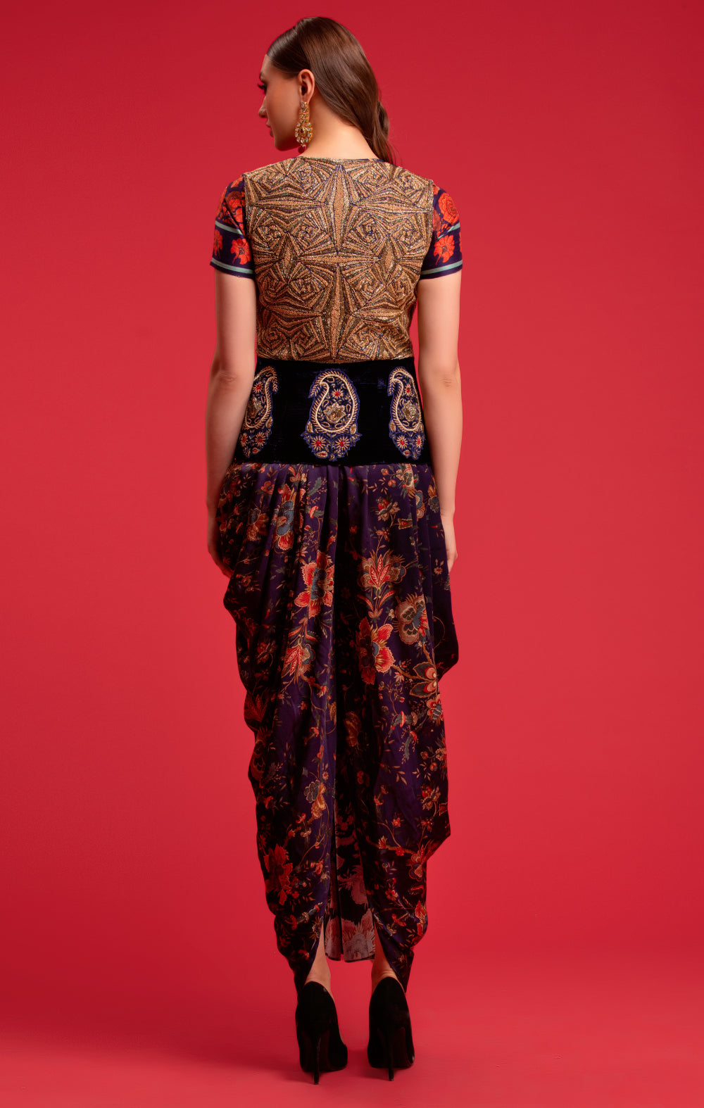 Navy Blue Dhoti Jumpsuit With Jacket