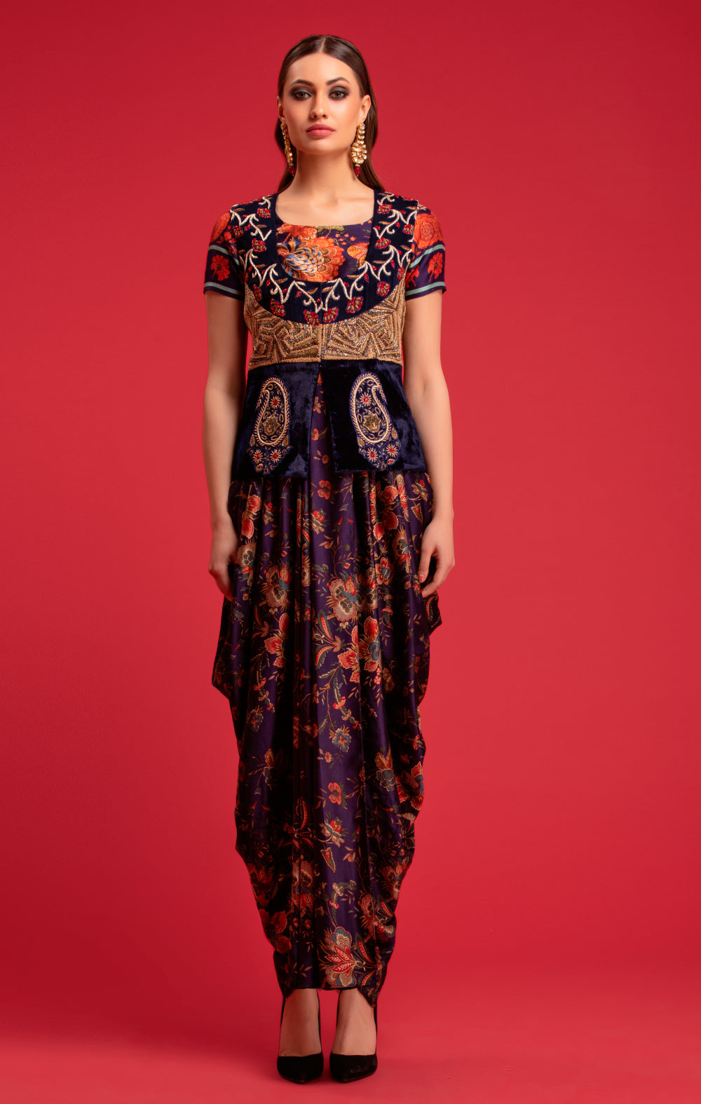 Navy Blue Dhoti Jumpsuit With Jacket