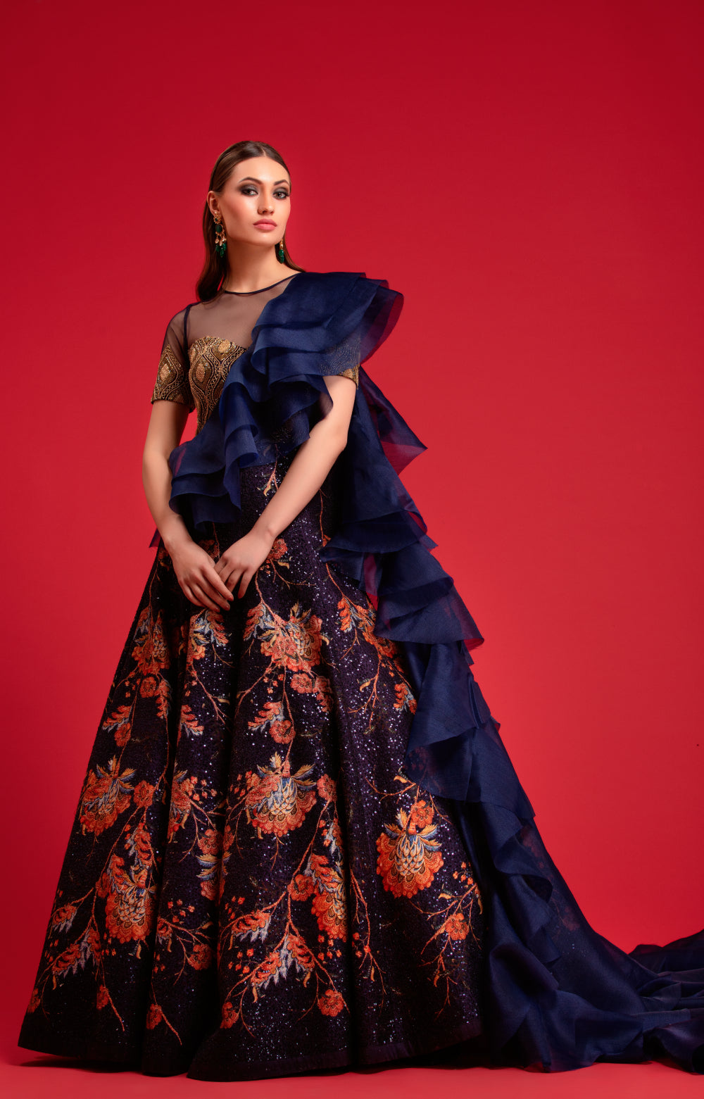 Navy Blue Printed Gown