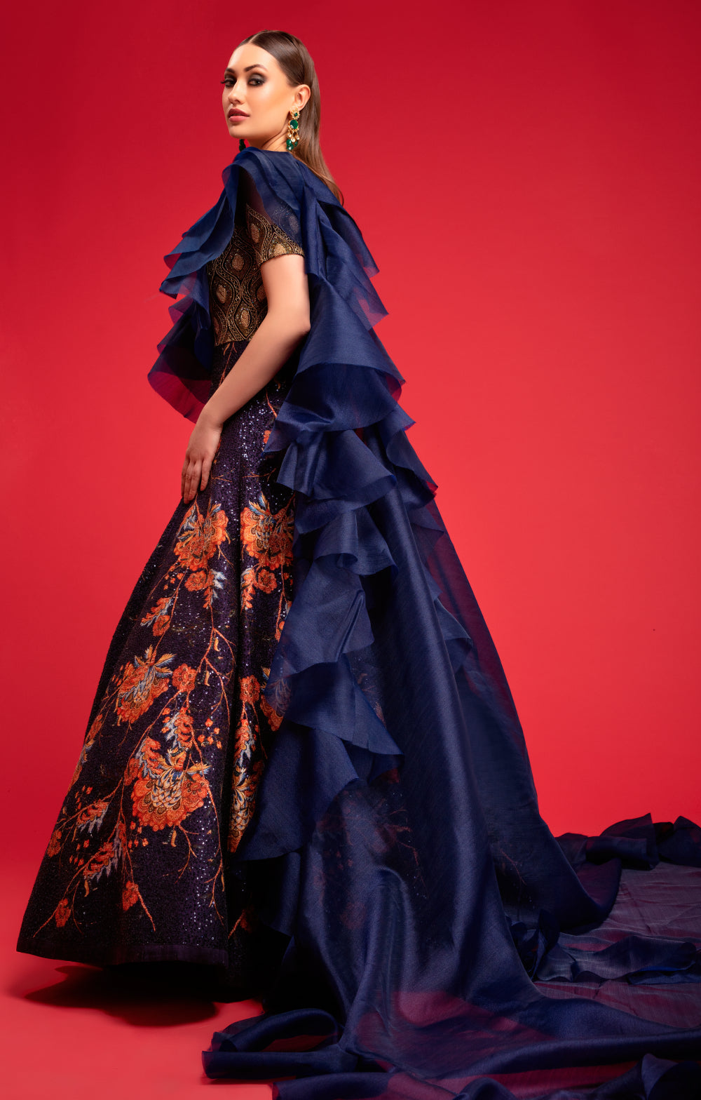 Navy Blue Printed Gown