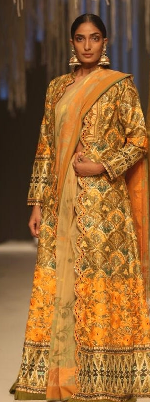 Raw Silk Hand Embroidered Long Jacket