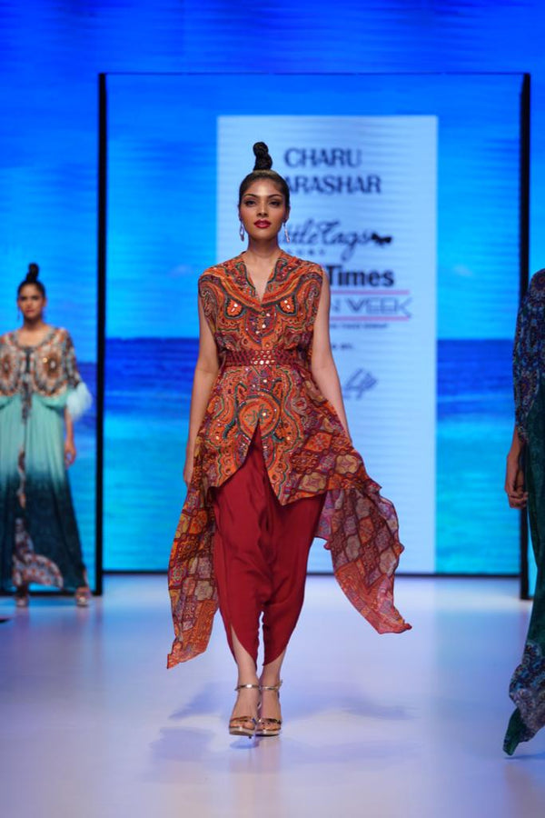 Crepe Printed Cape with Dhoti